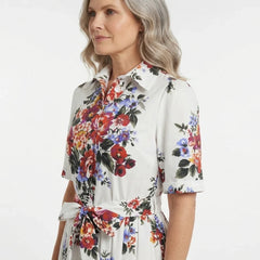 Floralia Italiana White Cotton Midi Shirt Dress