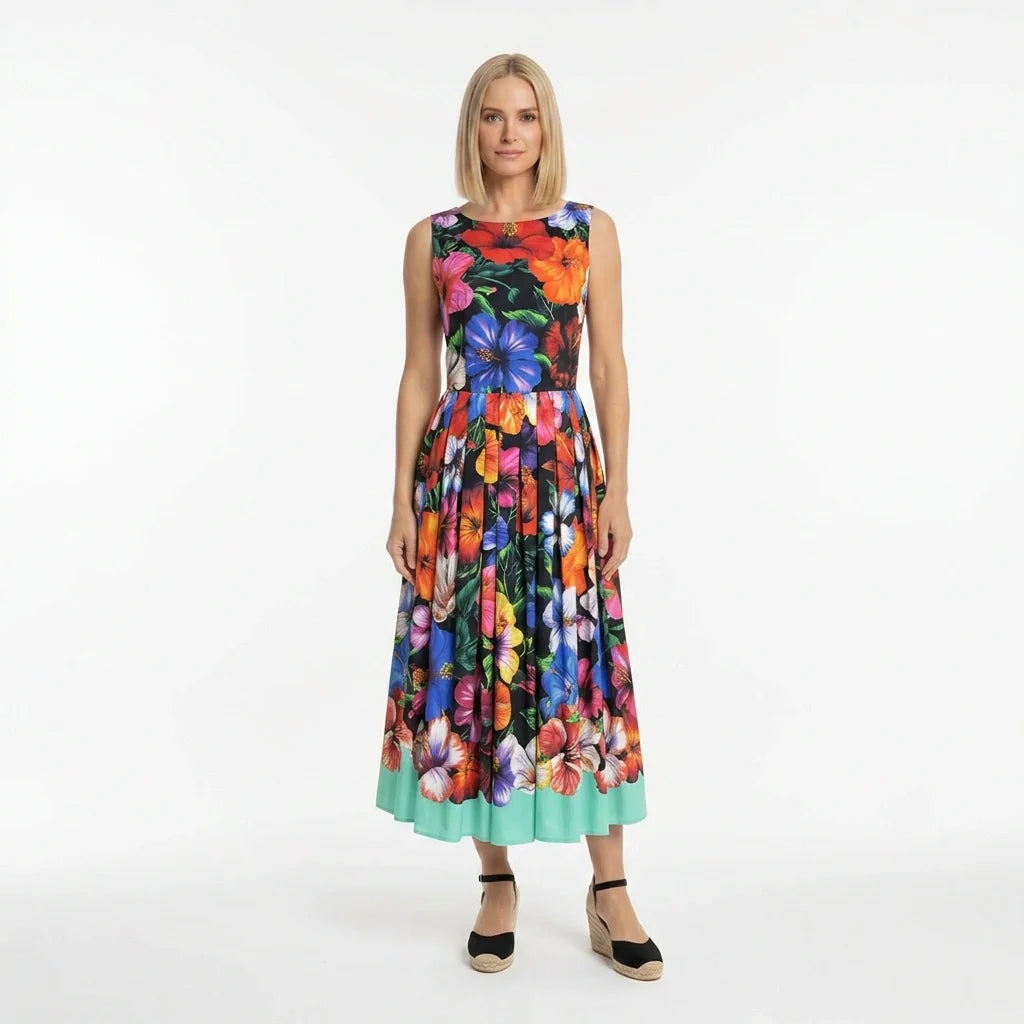 Multicolour Floral Cotton Midi Dress