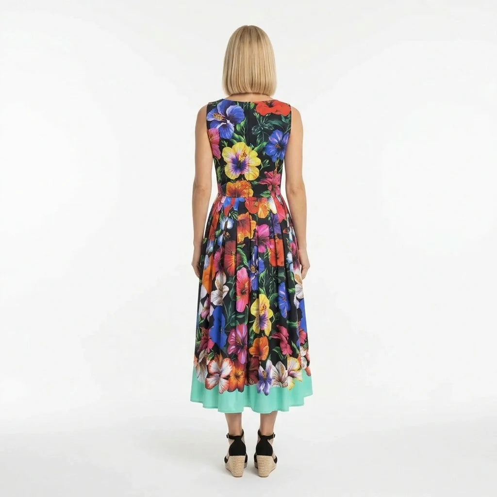 Multicolour Floral Cotton Midi Dress