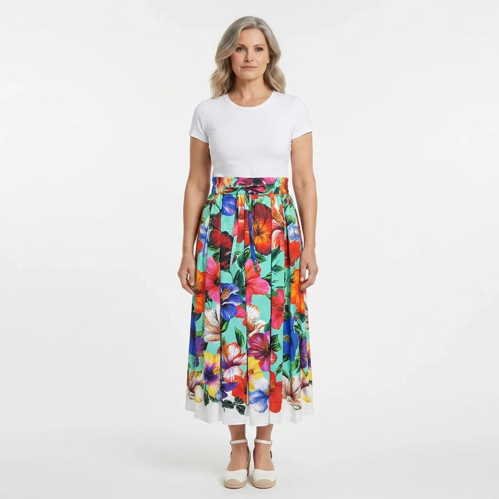Multicolour Floral Cotton Midi Skirt