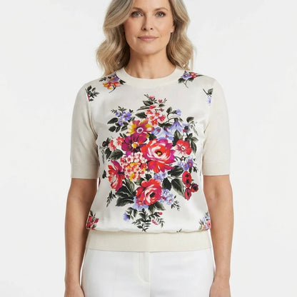 Floralia Italiana White Silk & Wool Knitted Top