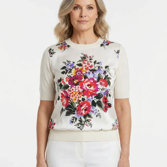 Floralia Italiana White Silk & Wool Knitted Top