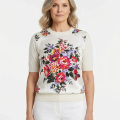 Floralia Italiana White Silk & Wool Knitted Top