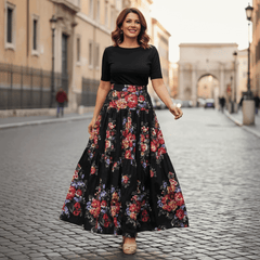 Floralia Italiana Black Cotton Maxi Skirt