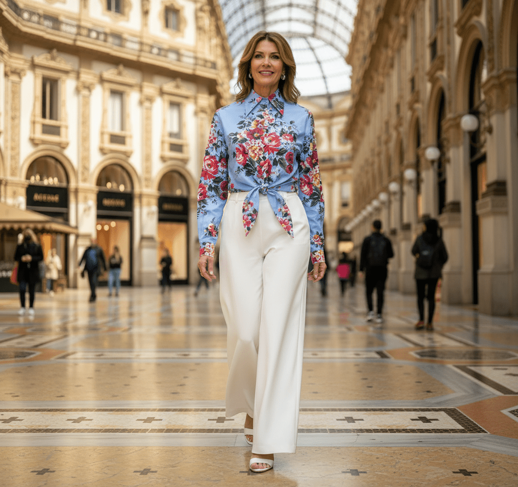 Floralia Italiana Blue Cotton Blouse