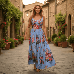 Floralia Italiana Blue Cotton Maxi Dress