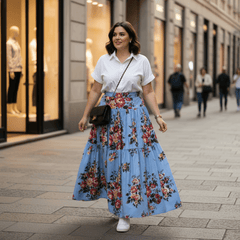 Floralia Italiana Blue Cotton Maxi Skirt