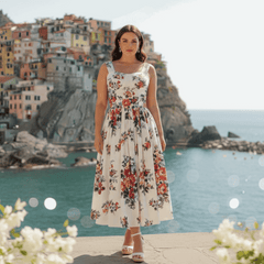Floralia Italiana White Cotton Midi Dress with Padded Cups
