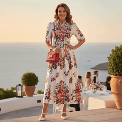 Floralia Italiana White Cotton Midi Shirt Dress