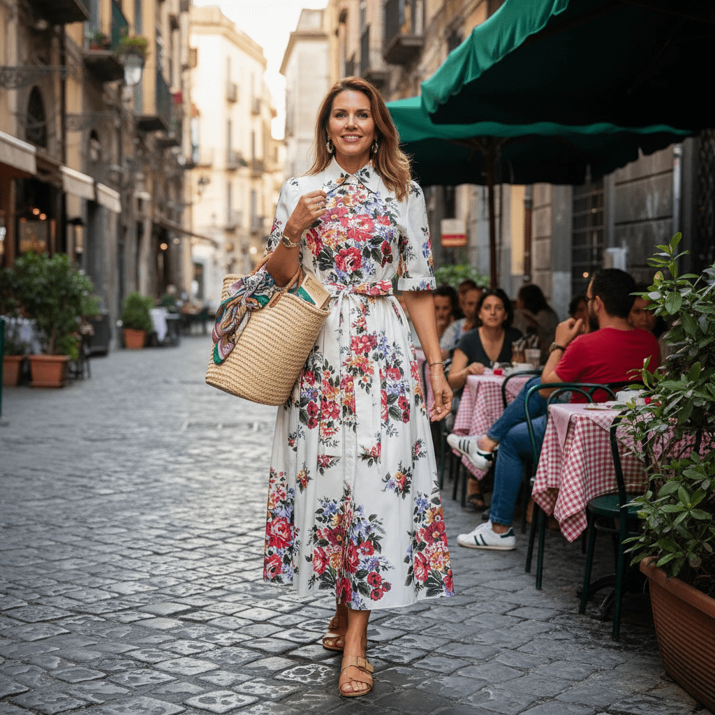 Floralia Italiana White Cotton Midi Shirt Dress