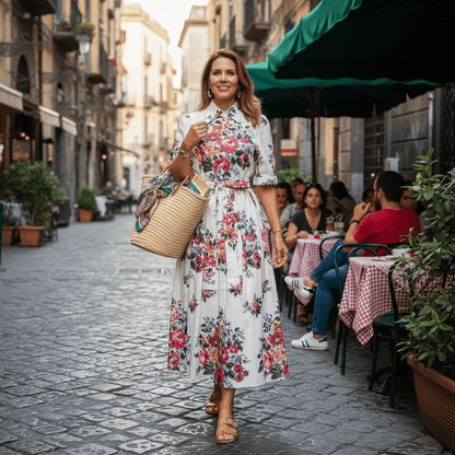 Floralia Italiana White Cotton Midi Shirt Dress