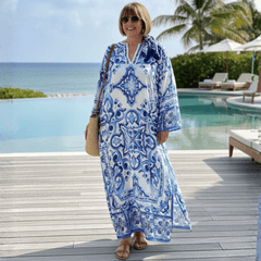Italian Blue Majolica print maxi Kaftan dress