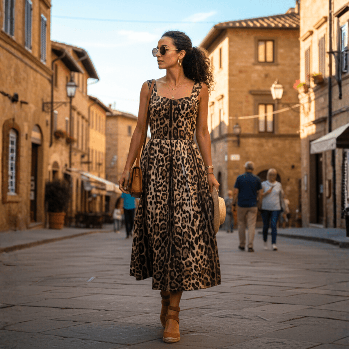 Italian Brown Leopard print push up 100% cotton dress