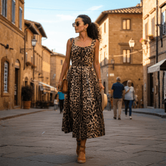 Italian Brown Leopard print push up 100% cotton dress