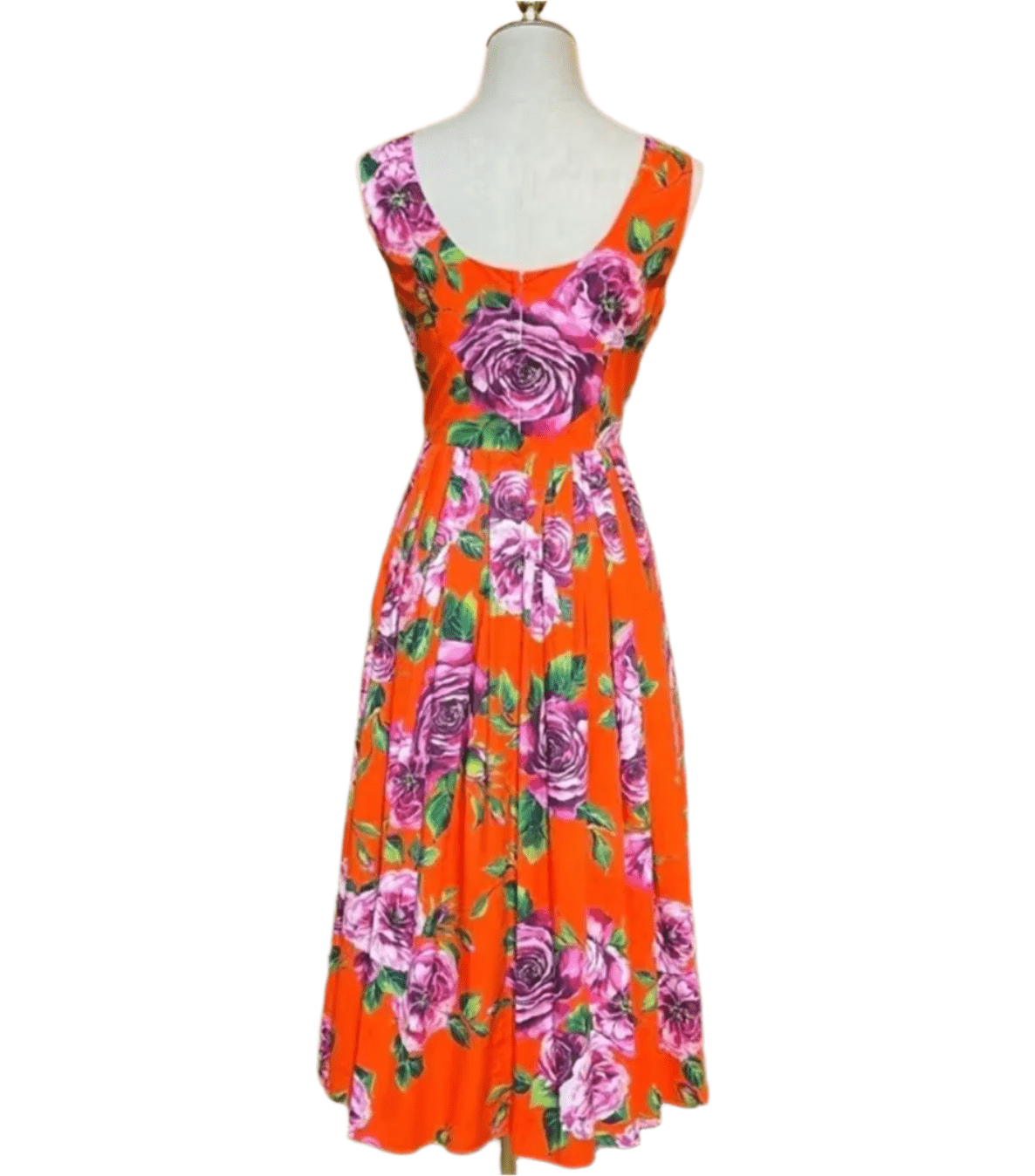 Orange cotton midi floral dress with low back