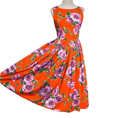 Orange cotton midi floral dress with low back