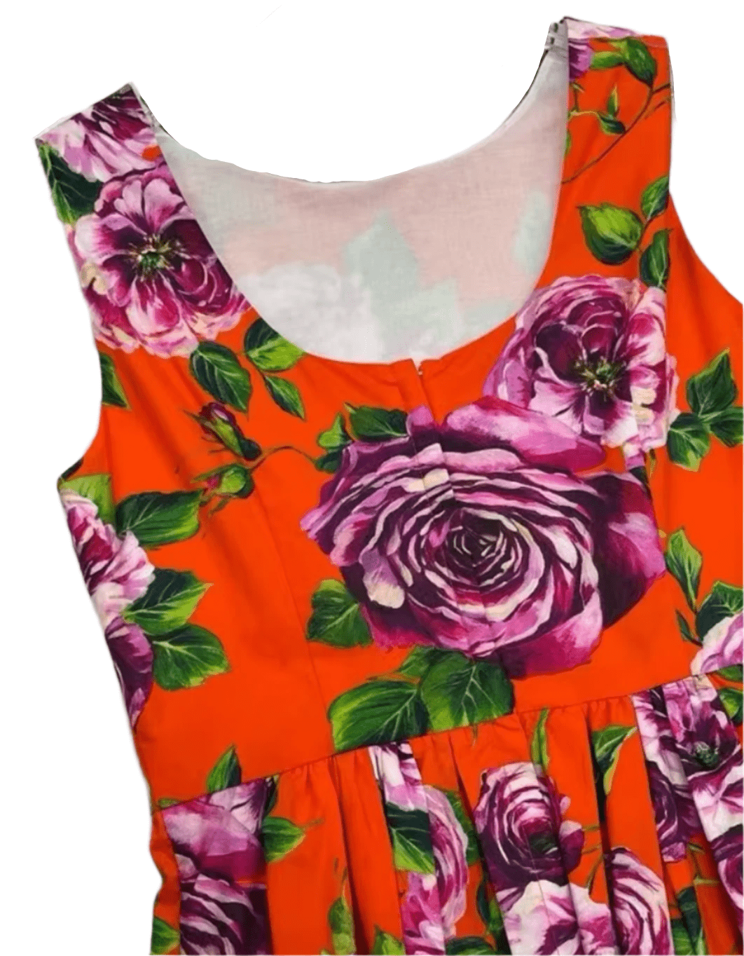 Orange cotton midi floral dress with low back