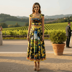 Sicilian Lemons Cotton Midi Dress