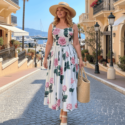 Italian Pink Roses Push Up Cotton Dress