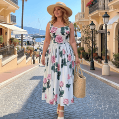 Italian Pink Roses Push Up Cotton Dress
