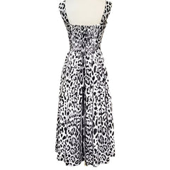 Cotton midi summer dress in grey leopard print