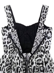 Cotton midi summer dress in grey leopard print