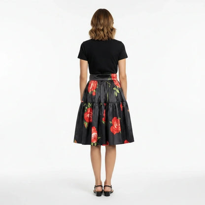 Midnight Roses Cotton Knee Length Skirt