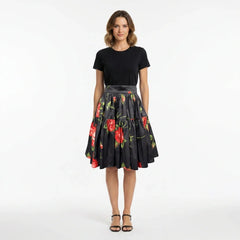 Midnight Roses Cotton Knee Length Skirt