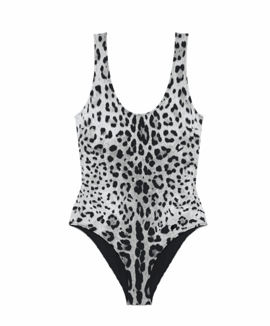 Grey Leo print one piece swimsuit