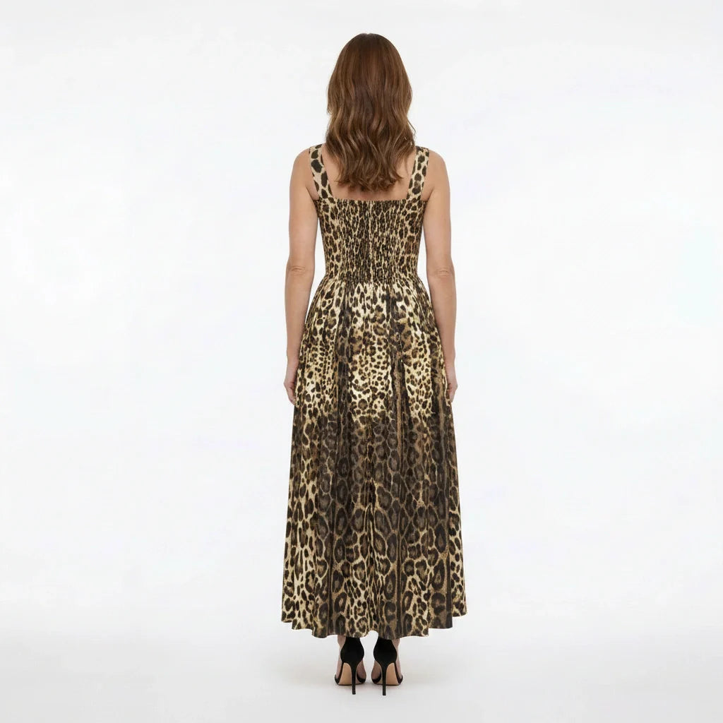 Leopard Cotton Maxi Bustier Dress