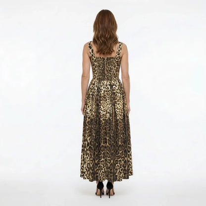 Leopard Cotton Maxi Bustier Dress