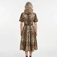 Leopard Print Cotton Midi Shirt Dress