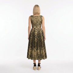 Leopard Print Cotton Midi Dress with Pockets