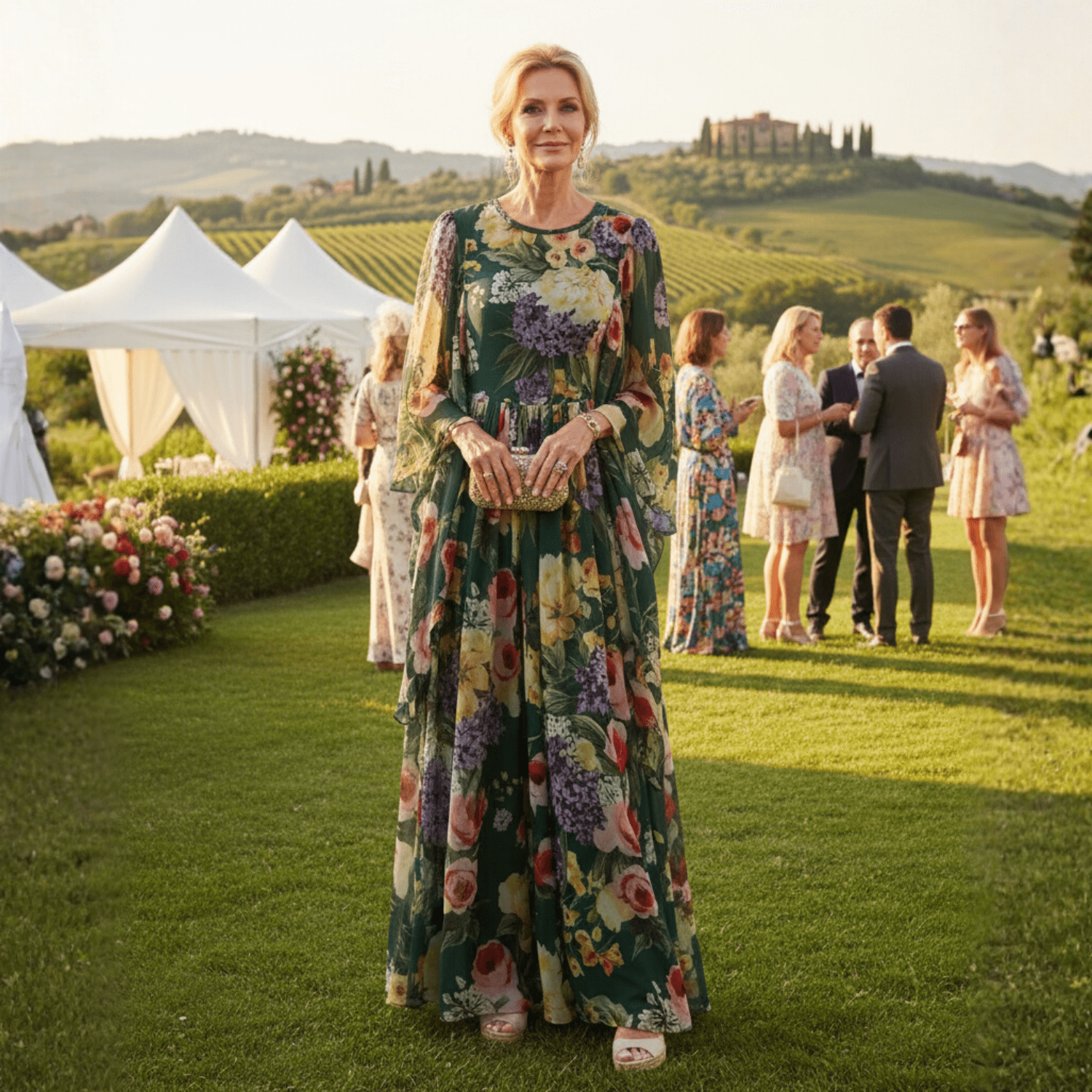 Luxury Green Mulifloral chiffon Boho dress