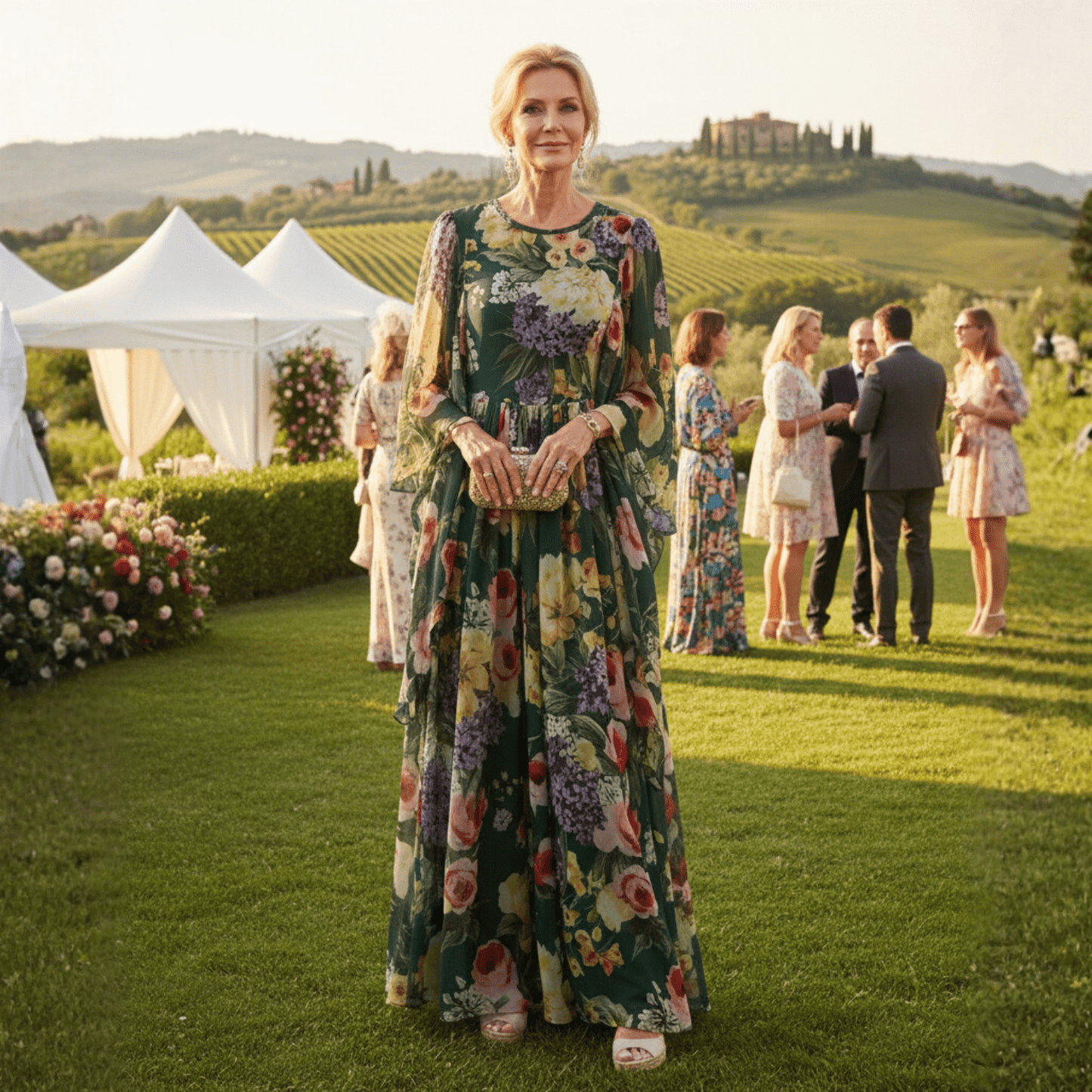 Luxury Green Mulifloral chiffon Boho dress