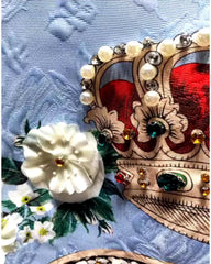Mini gemstone embellished sleeveless brocade dress in Heart & Crown print
