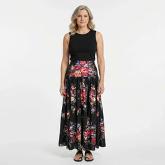 Floralia Italiana Black Cotton Maxi Skirt