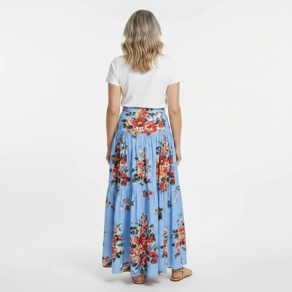 Floralia Italiana Blue Cotton Maxi Skirt