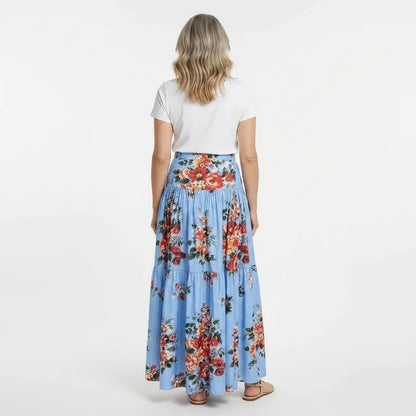 Floralia Italiana Blue Cotton Maxi Skirt