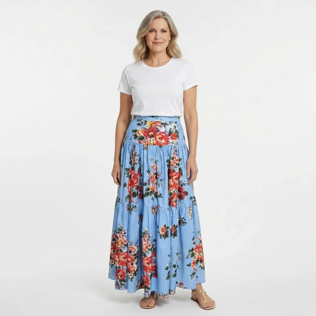 Floralia Italiana Blue Cotton Maxi Skirt