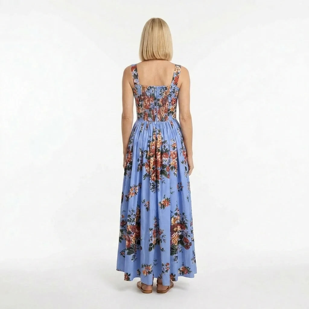Floralia Italiana Blue Cotton Maxi Dress