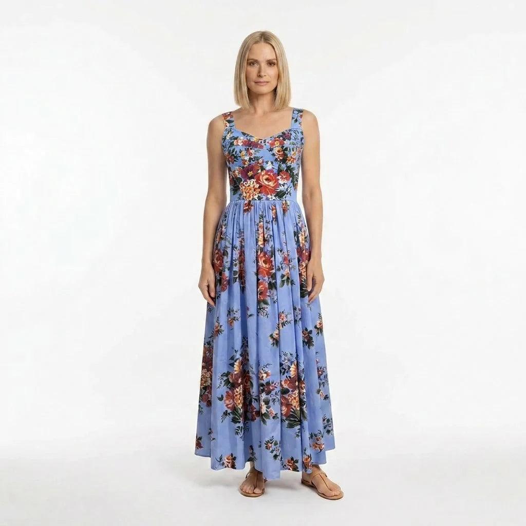 Floralia Italiana Blue Cotton Maxi Dress