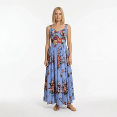 Floralia Italiana Blue Cotton Maxi Dress
