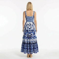 Blue Majolica print maxi cotton dress