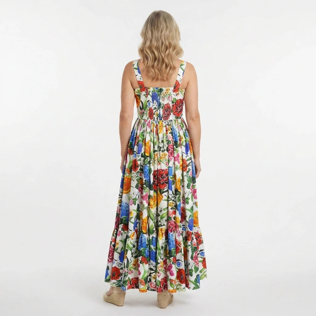 Luxury Summer Multi Floral print maxi cotton dress