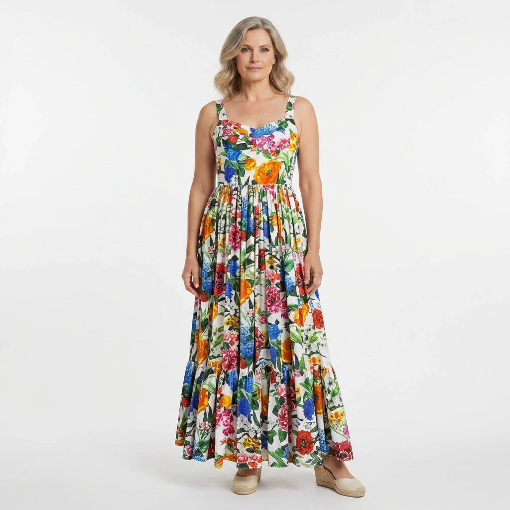 Luxury Summer Multi Floral print maxi cotton dress