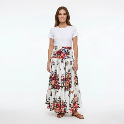 Floralia Italiana White Cotton Maxi Skirt