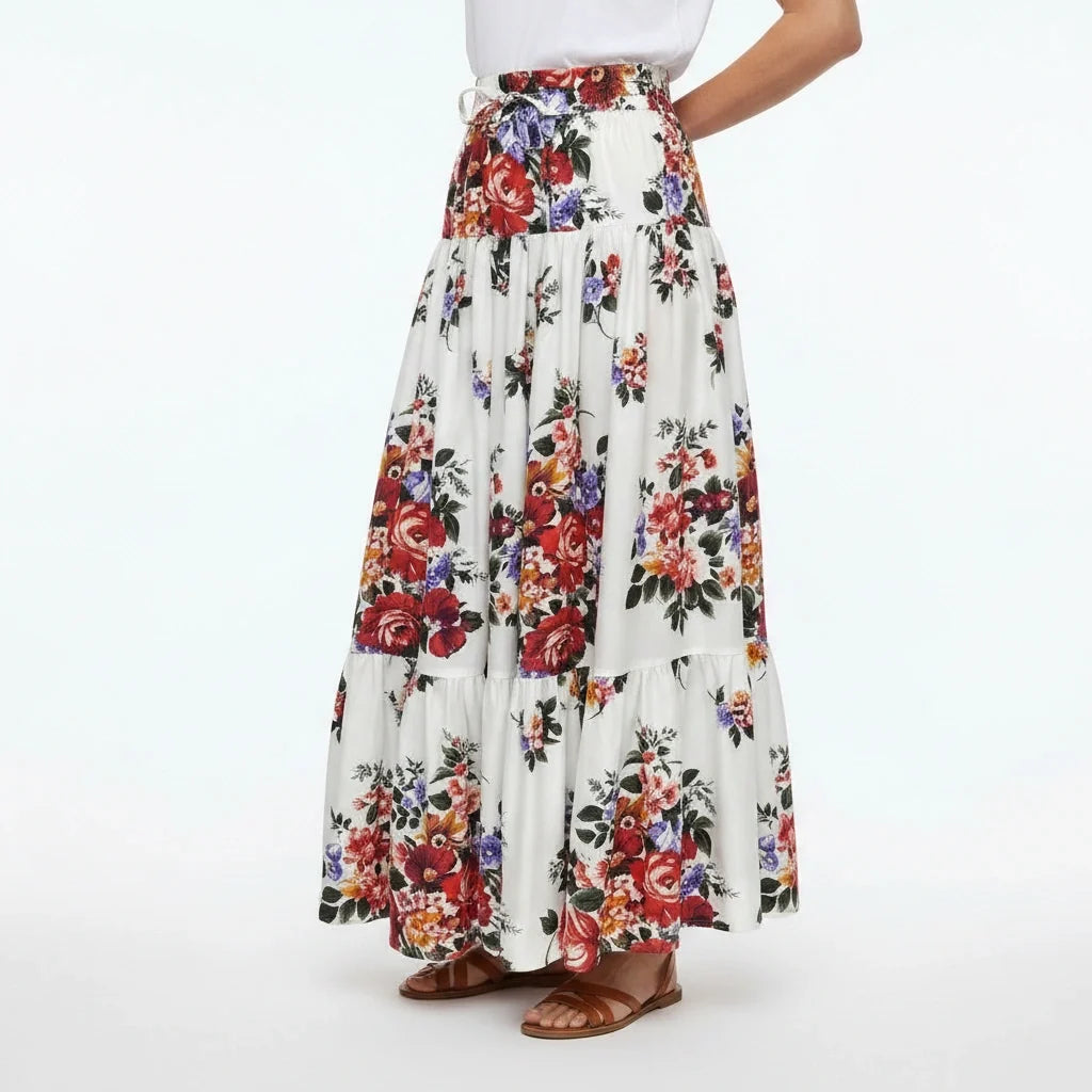 Floralia Italiana White Cotton Maxi Skirt