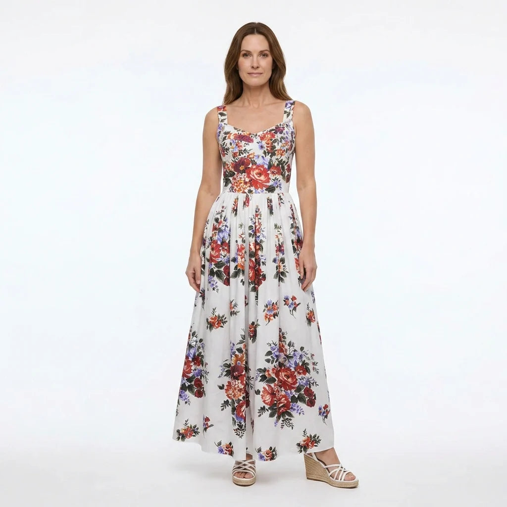Floralia Italiana White Cotton Maxi Dress