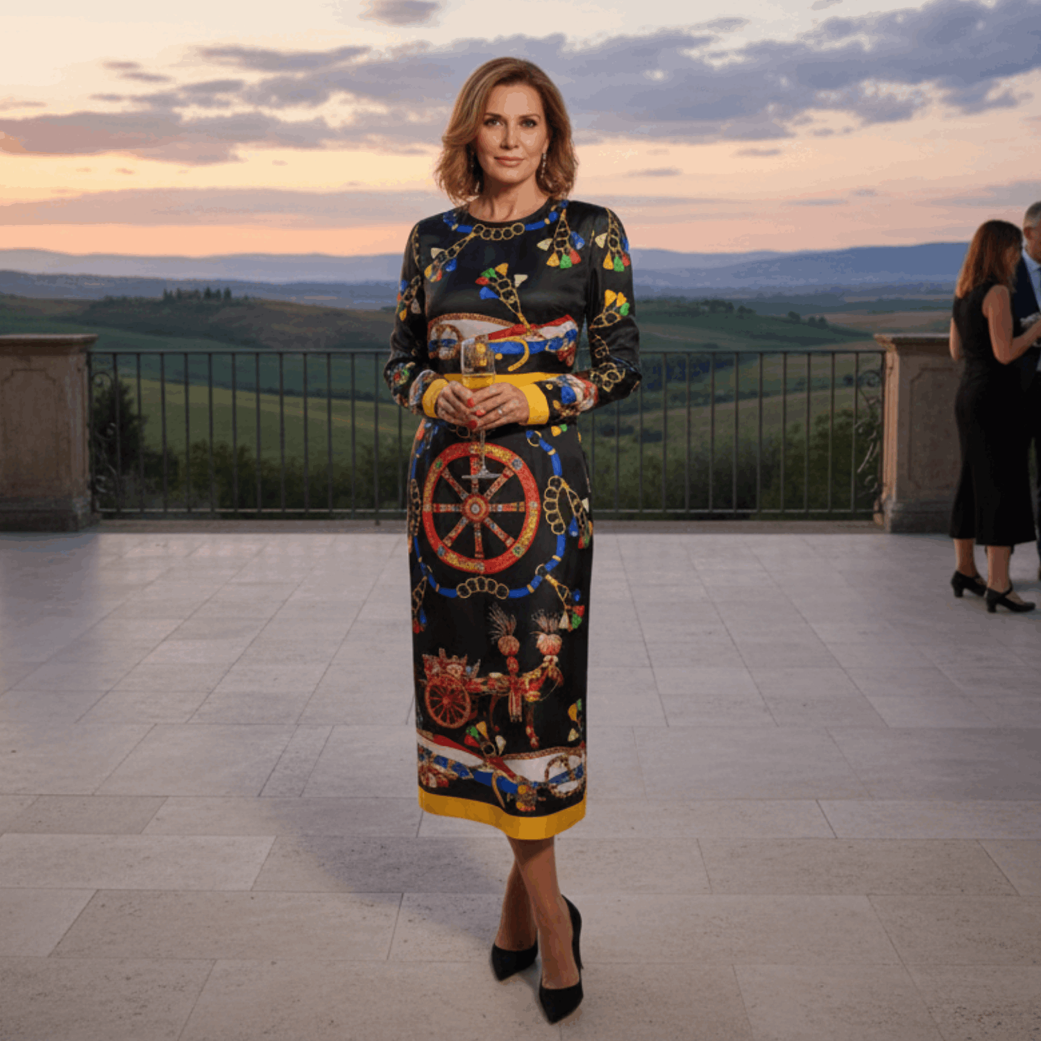 Sicilian Carnival Pure Silk Midi Dress